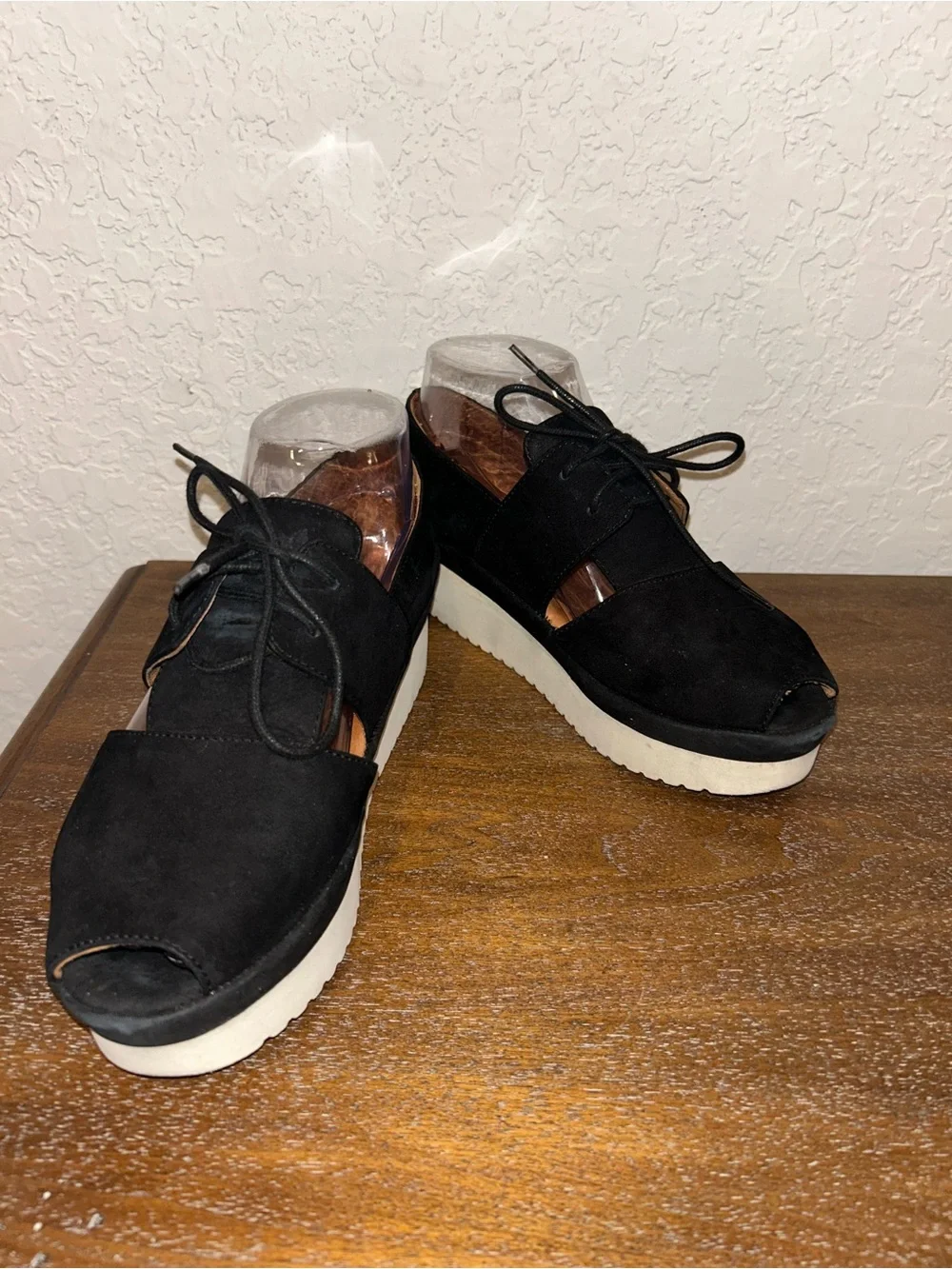 L’Amour Des Pieds Alsion Suede Leather Lace Up Platform Wedge Open Toe Shoes